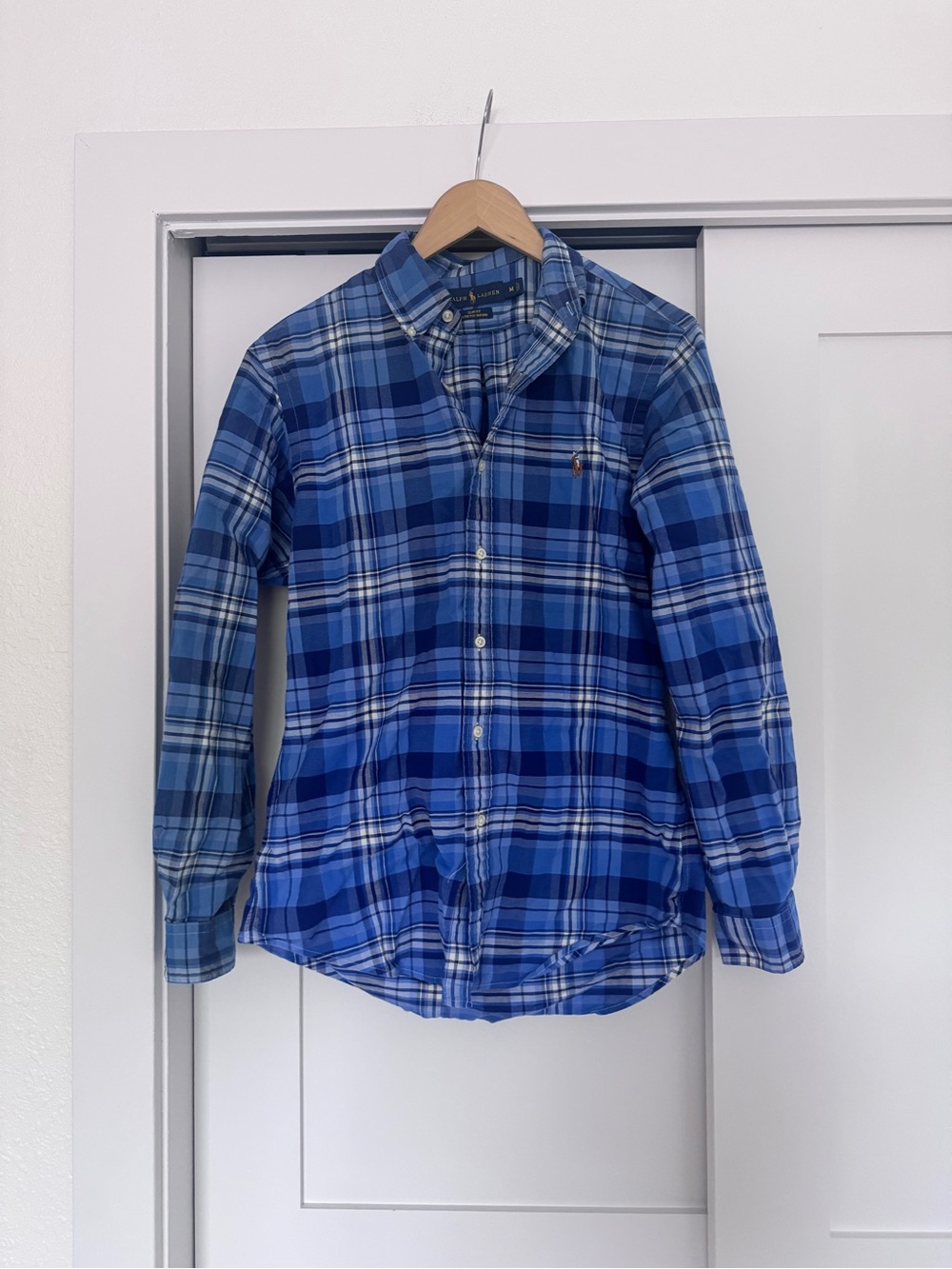Ralph Lauren Blue Plaid Button-Down Shirt Slim Fit Oxford